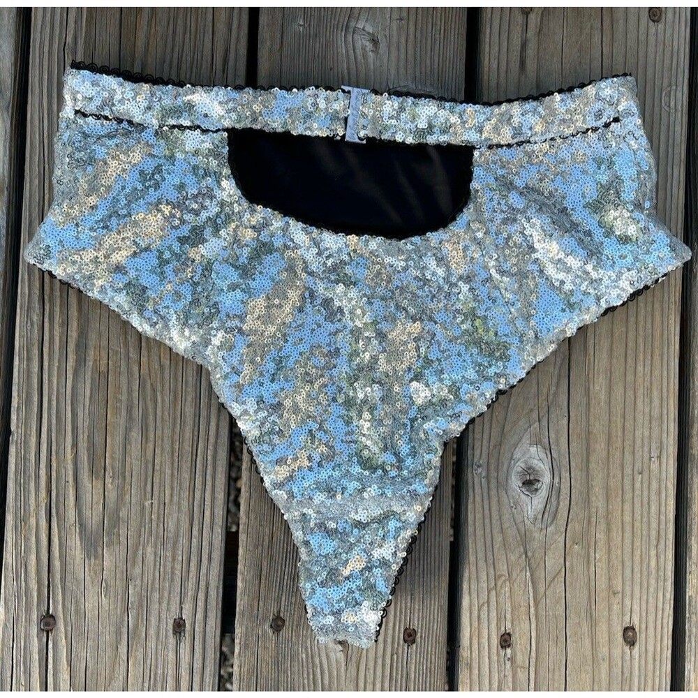 For Love & Lemons Women's L Sequin Underwire Bustier & High Waist Panty Set - Picture 9 of 13